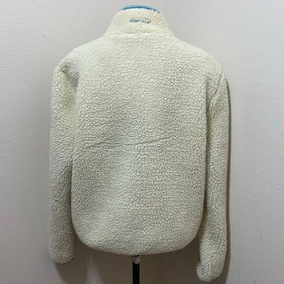 Ivory Ella Full Zip Faux Sherpa Jacket Ivory with Teal Trim Size Large - Picture 6 of 12
